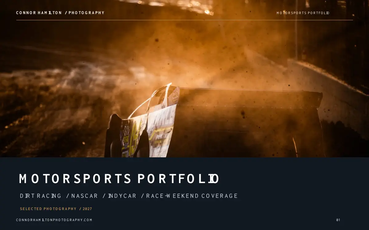 First-page preview of the Motorsports Photography Portfolio